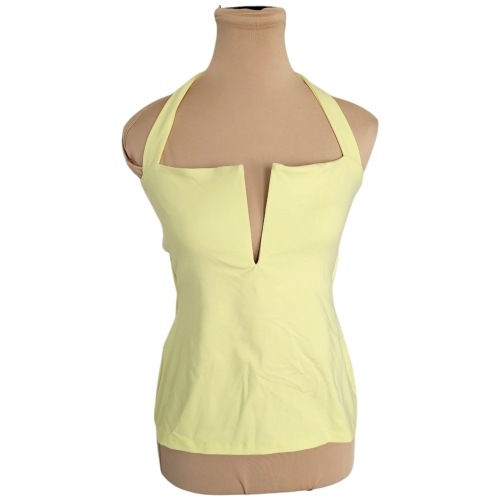 Susana Monaco NWT Yellow Fitted Cut Out Halter Top Sz L